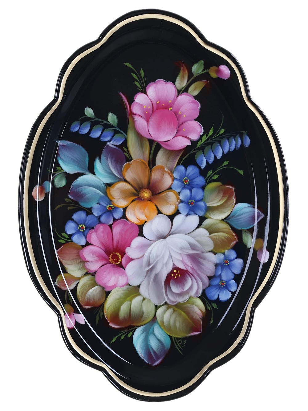 Жостовский поднос декоративный, размер 32х22 см (A11), металлический