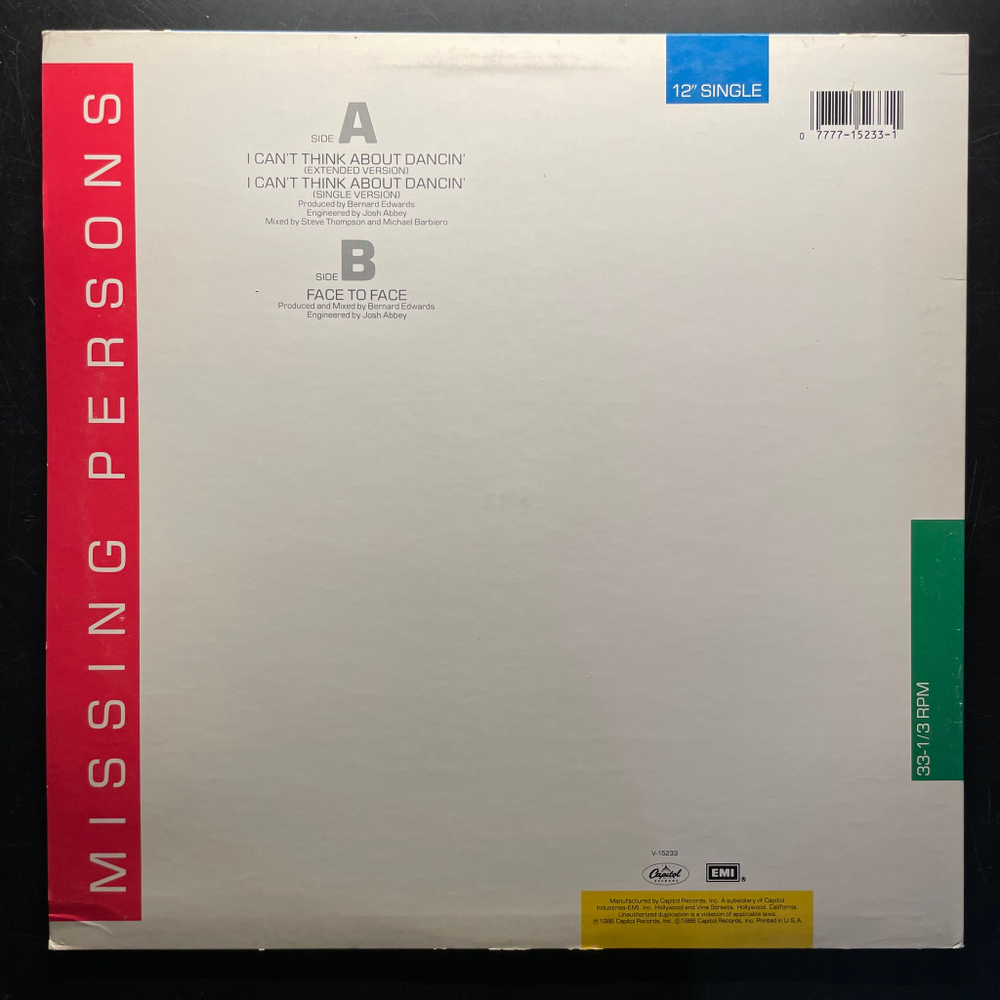 Missing Persons ‎– I Can't Think About Dancin' (США 1986г.) EP