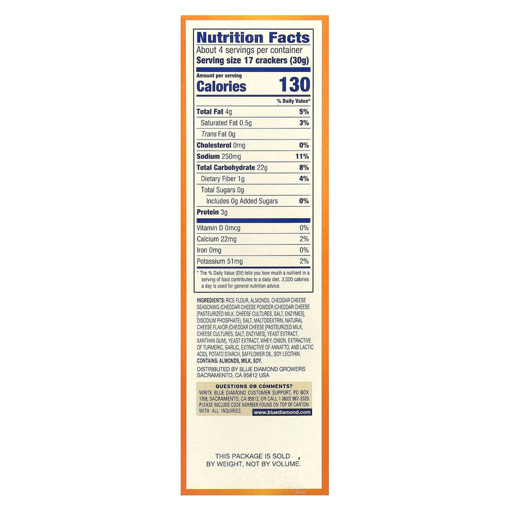 Blue Diamond, Almond Nut-Thins, снэки из рисовых крекеров с миндалем, сыр чеддер, 120,5 г (4,25 унции)