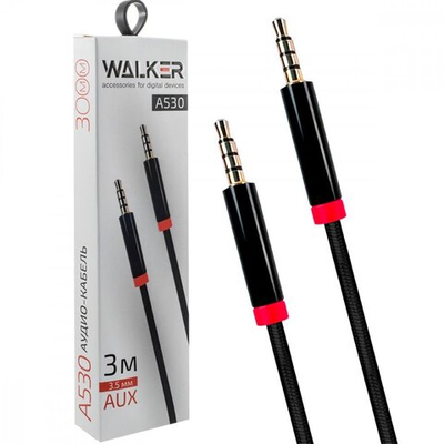 Кабель AUX WALKER WCA-530, (3 метра), 3.5мм, четырехконтактный, нейлон, черный