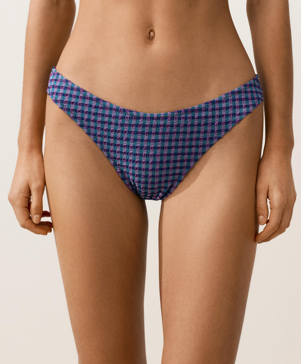 OYSHO Полуоткрытые плавки бикини U-образной формы в клетку виши, темно-синий