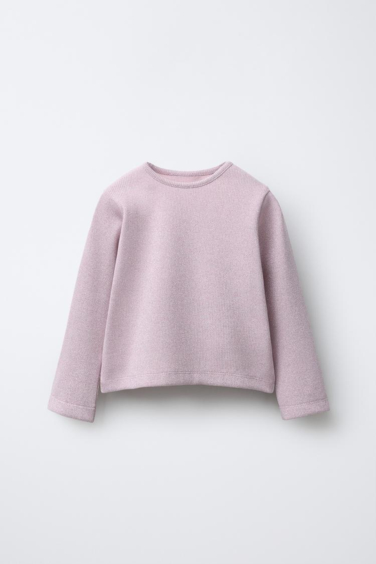 ZARA ФУТБОЛКА В РУБЧИК С БЛЁСТКАМИ, ПУДРОВО-РОЗОВЫЙ