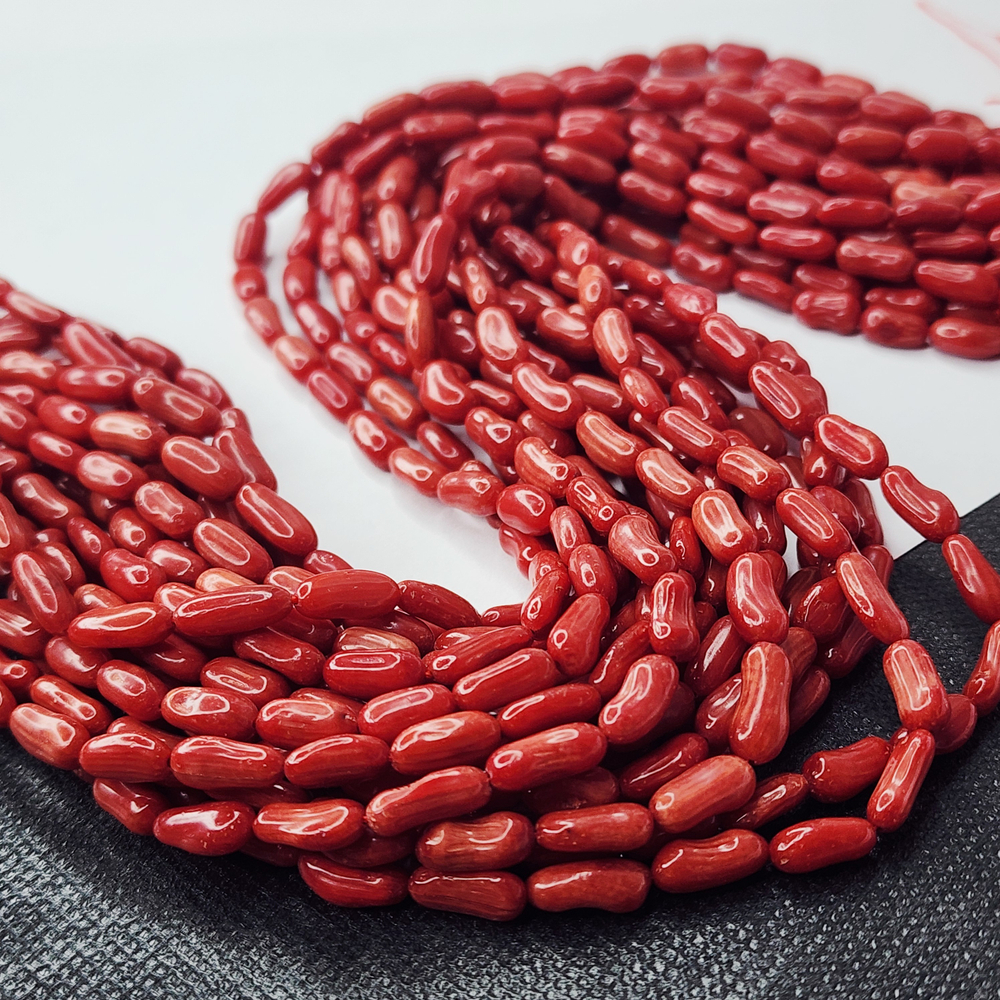 Коралл красный, бусины вытянутые, р-р 5-7×4-5мм, цена за нить 20 см