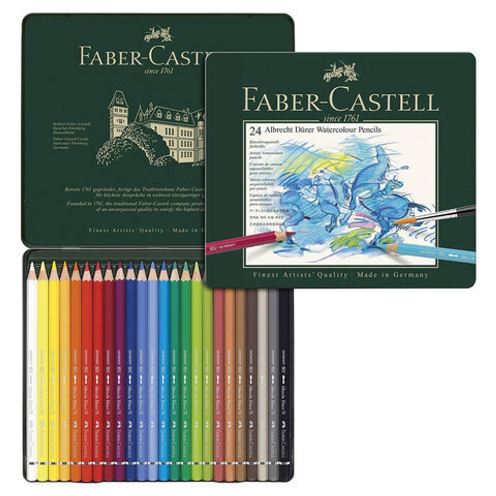 Карандаши цветные акварельные художественные FABER-CASTELL "Albrecht Durer", 24 цвета, металлическая коробка, 117524