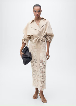 MANGO Длинная юбка c кружевом, экрю