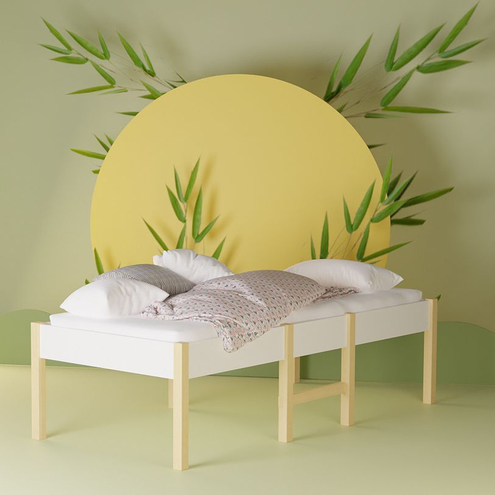 Кровать детская 160х80, Ами, односпальная, массив сосны, ЛДСП, цвет белый/натуральная сосна, Dipriz