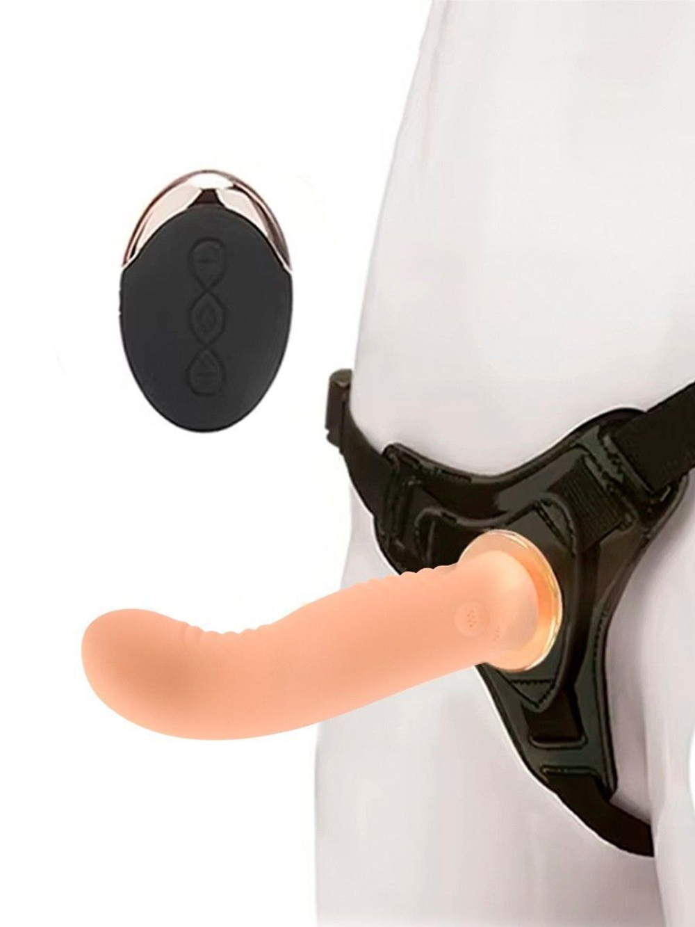 Женский вибрострапон со съемной насадкой и пультом ДУ (Цвет: телесный с черным)