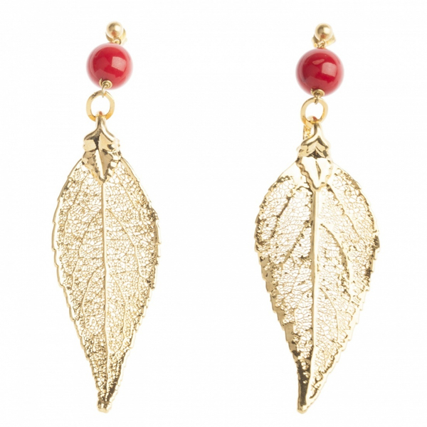 Серьги листья Ester Bijoux Вишня OR1194/31- G BR/R