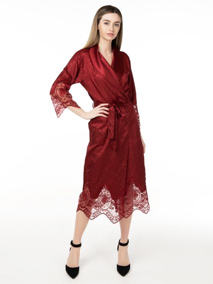 Женский  шелковый халат 15055 бордо NUSA Турция