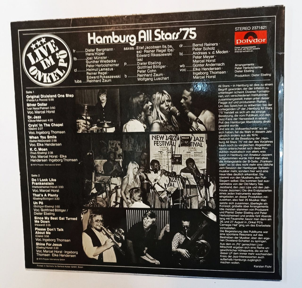Винтажная виниловая пластинка LP Hamburg All Stars 75 Live In Onkel (Germany 1975)