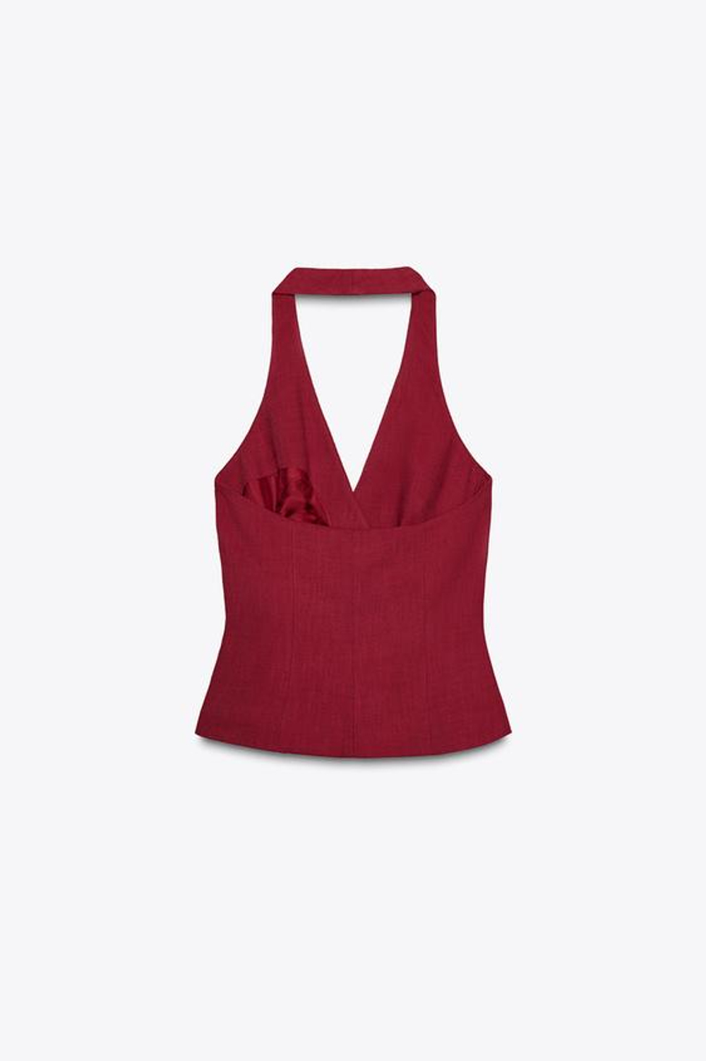 ZARA ЖИЛЕТ ХАЛТЕР С ЗАВЯЗКОЙ, ВИШНЕВЫЙ