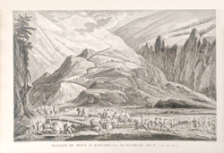 Наполеон. Прохождение горы Сен-Бернар. Гравюра. Париж. 1834