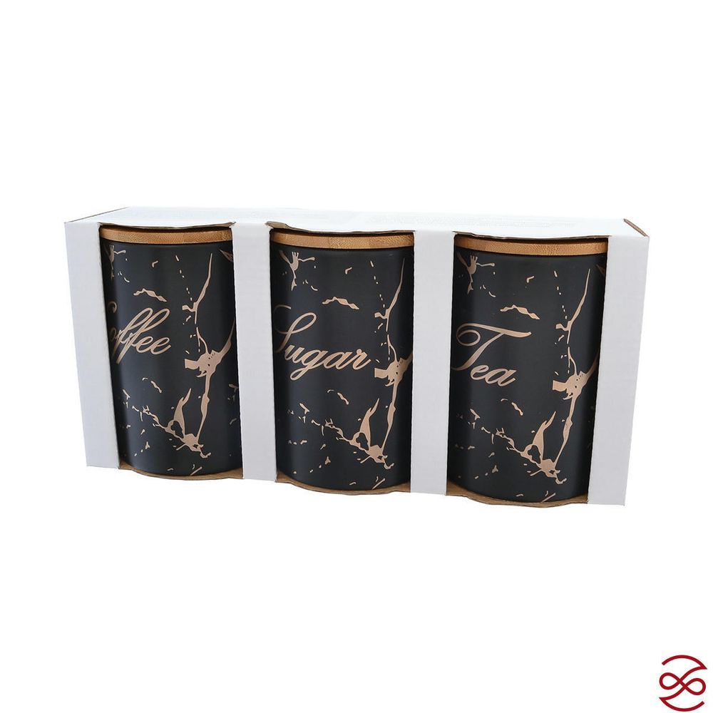 Набор ёмкостей для сыпучих продуктов Royal Classics Мрамор 650 мл, 10*10*15 см (3 шт) черный