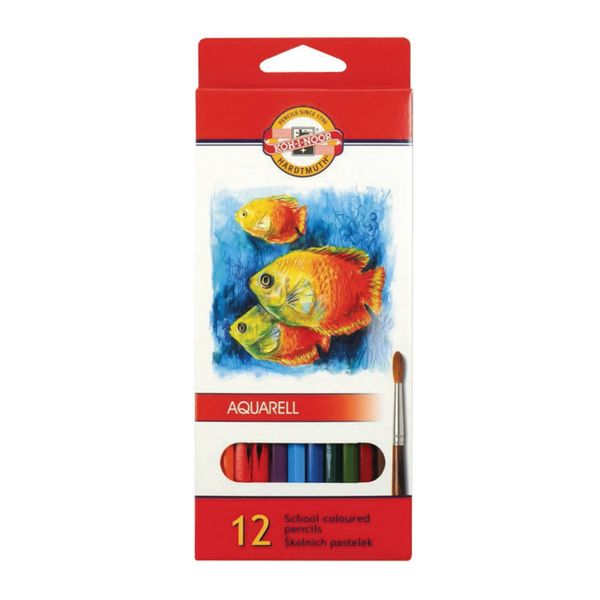 Набор школьных акварельных карандашей FISH 12 цветов в картонной коробке