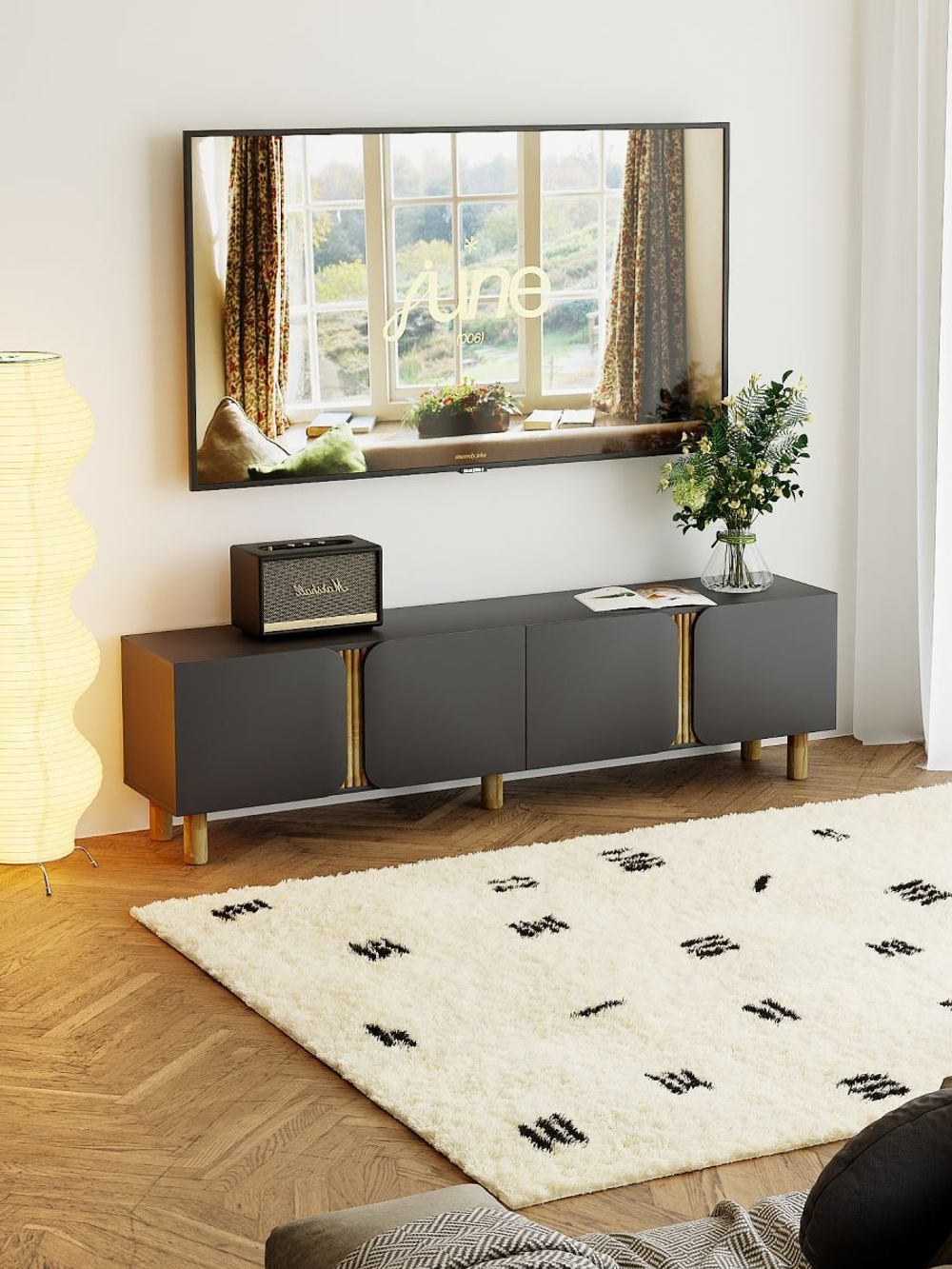 Тумба под телевизор Ола, 200 см, на ножках из сосны