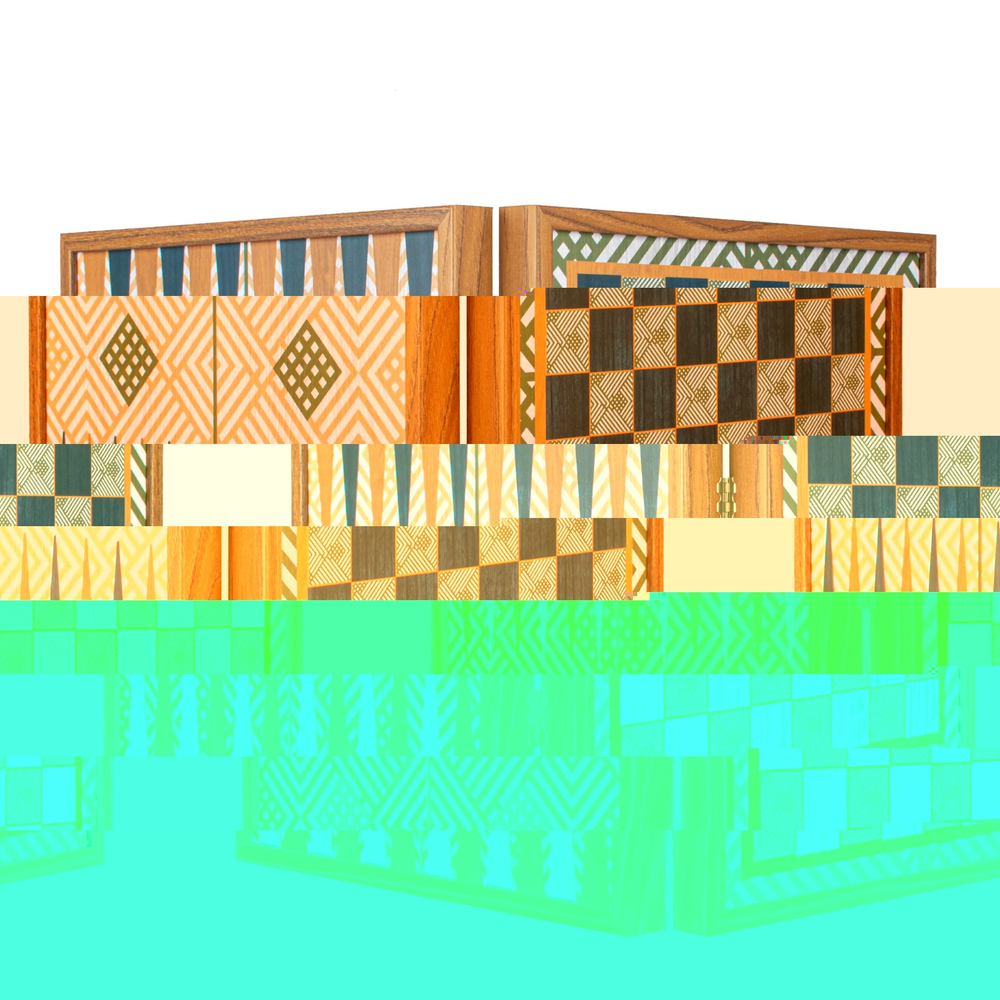 Игровой набор Шахматы/нарды/лудо/змеи Manopoulos зелено-синие в деревянном футляре