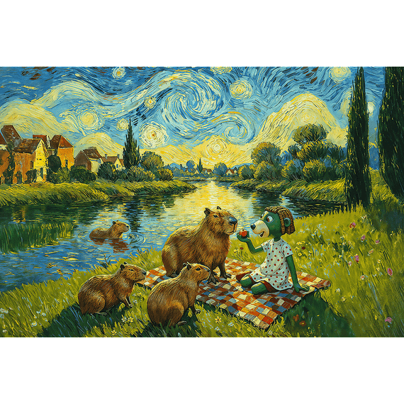 Pazl \ Puzzle \ Пазлы Puzzles - "100" Inspired By Art - Feeding the Capybaras / KAZSTUDIO SA The Treflik Family