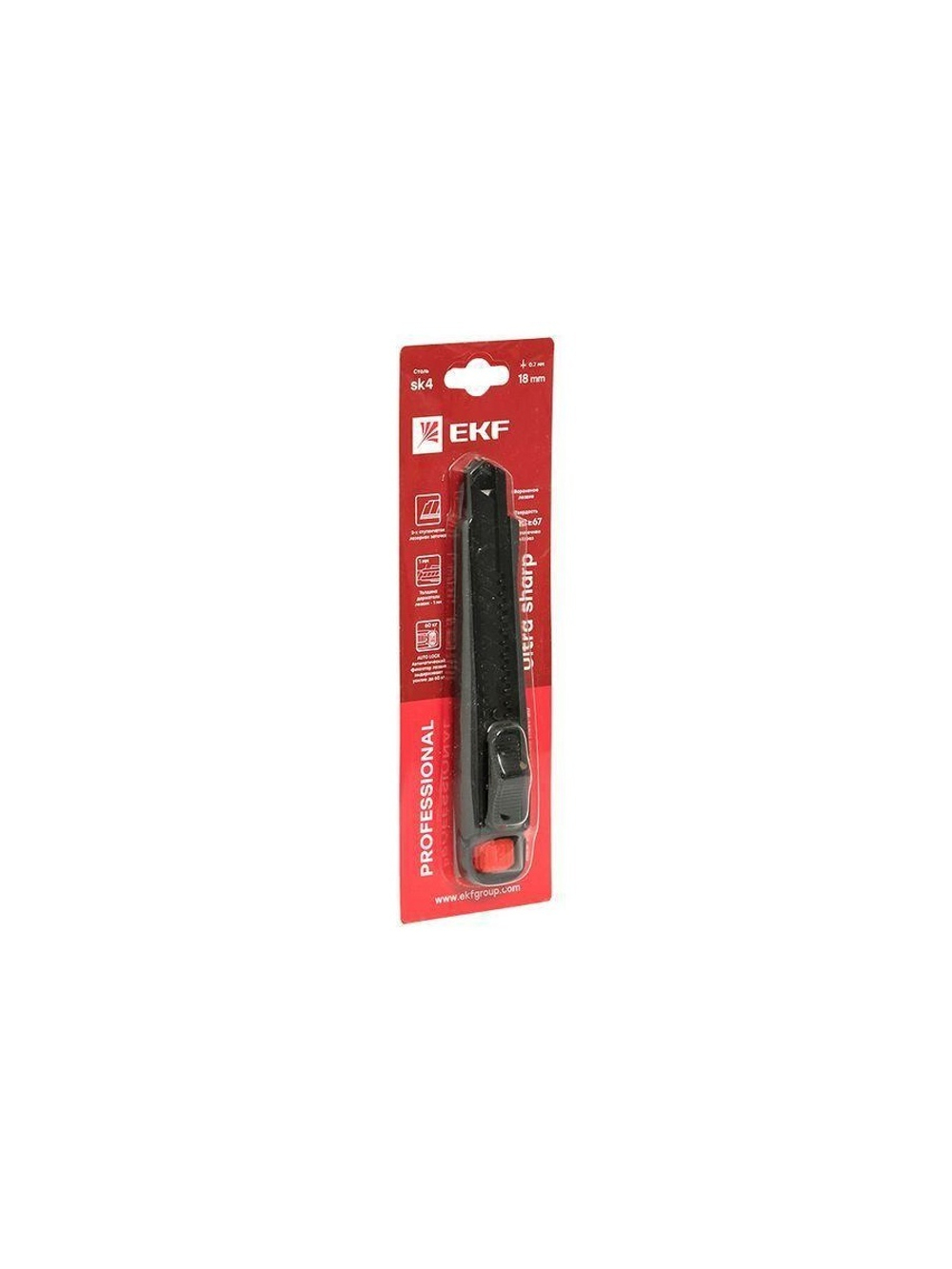 Нож строительно-монтажный 18мм НСМ-80 (SK4) Heavy Duty (до 60кг) Professional EKF ncm-80-pro