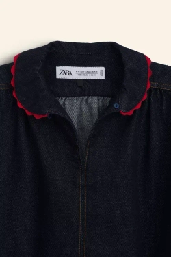 ZARA ДЖИНСОВАЯ РУБАШКА С ГЛУБОКИМ ВЫРЕЗОМ - LIMITED EDITION, ТЕМНО-СИНИЙ