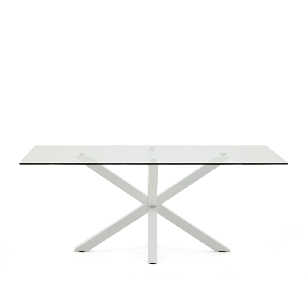 Стеклянный стол Arya с белыми стальными ножками 200x100