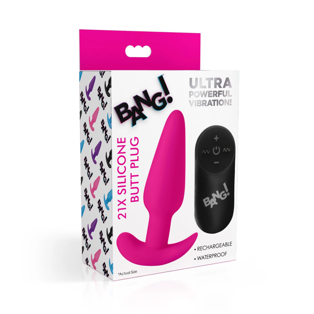 Розовая анальная вибропробка с пультом ДУ 21X Remote Control Vibrating Silicone Butt Plug - 10,4 см. (Цвет: розовый)