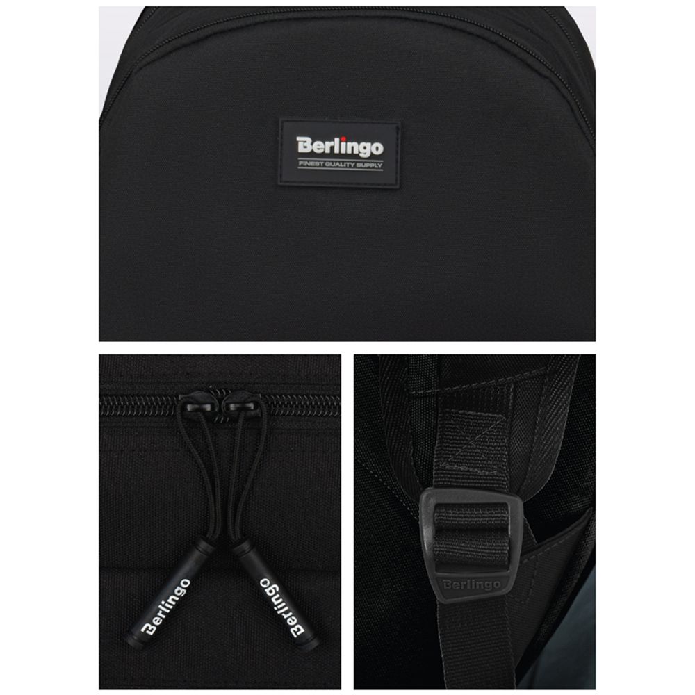 Рюкзак Berlingo Color blocks "Black green" 39*28*17см, 2 отделения, 4 кармана, уплотненная спинка