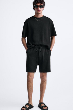 ZARA ФУТБОЛКА ИЗ ТКАНИ SOFT TOUCH В РУБЧИК, ЧЕРНЫЙ