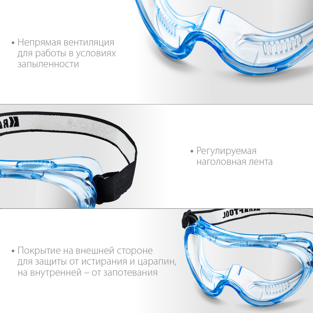KRAFTOOL PANORAMA защитные очки закрытые, прозрачные, защита от царапин и запотевания, UV 380, оптический класс 1 (11008)