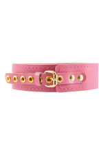 Розовый кожаный однослойный ошейник с прошивкой (Цвет: розовый)