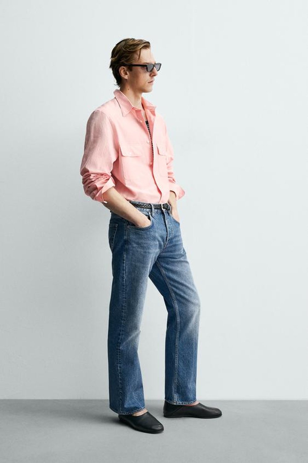 ZARA X AARON LEVINE ДЖИНСЫ STRAIGHT FIT BOOTCUT, ВЫЦВЕТШИЙ СИНИЙ