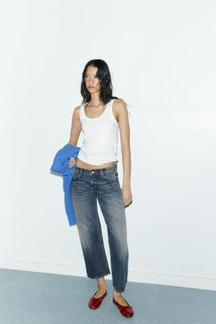 ZARA УКОРОЧЕННЫЕ ДЖИНСЫ TRF СО СРЕДНЕЙ ПОСАДКОЙ, МОРСКОЙ СИНИЙ