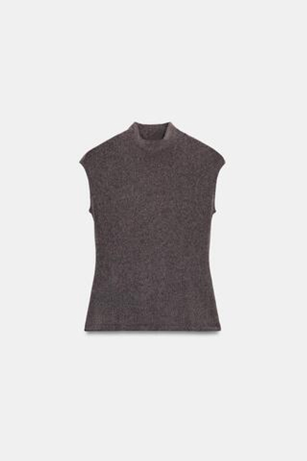 ZARA МЯГКИЙ ТОП С ВЫСОКИМ ВОРОТНИКОМ, КОРИЧНЕВЫЙ МЕЛАНЖ