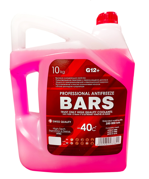 Антифриз 10кг красный, G12+. (-40C) BARS Professional (2) Розница