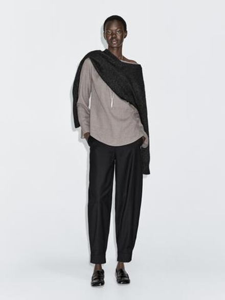 Massimo Dutti Широкие брюки с пряжкой и шерстью, черный