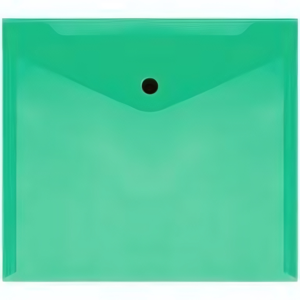 Папка-конверт А5+ на кнопке 150мкм, пластик, прозрач. зеленая (Стамм)