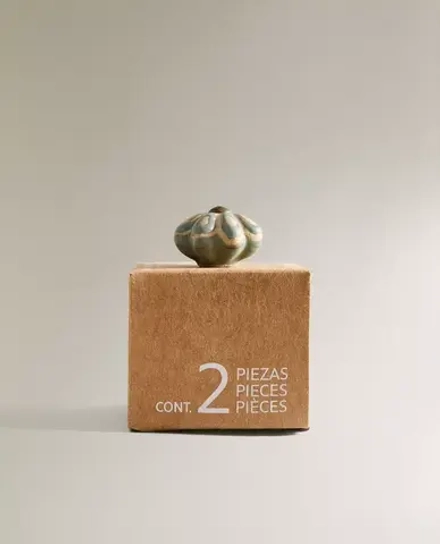 ZARA HOME НАБОР МЕБЕЛЬНЫХ РУЧЕК ИЗ КЕРАМИКИ «ЦВЕТОК» (2 ШТ.), ЗЕЛЕНЫЙ