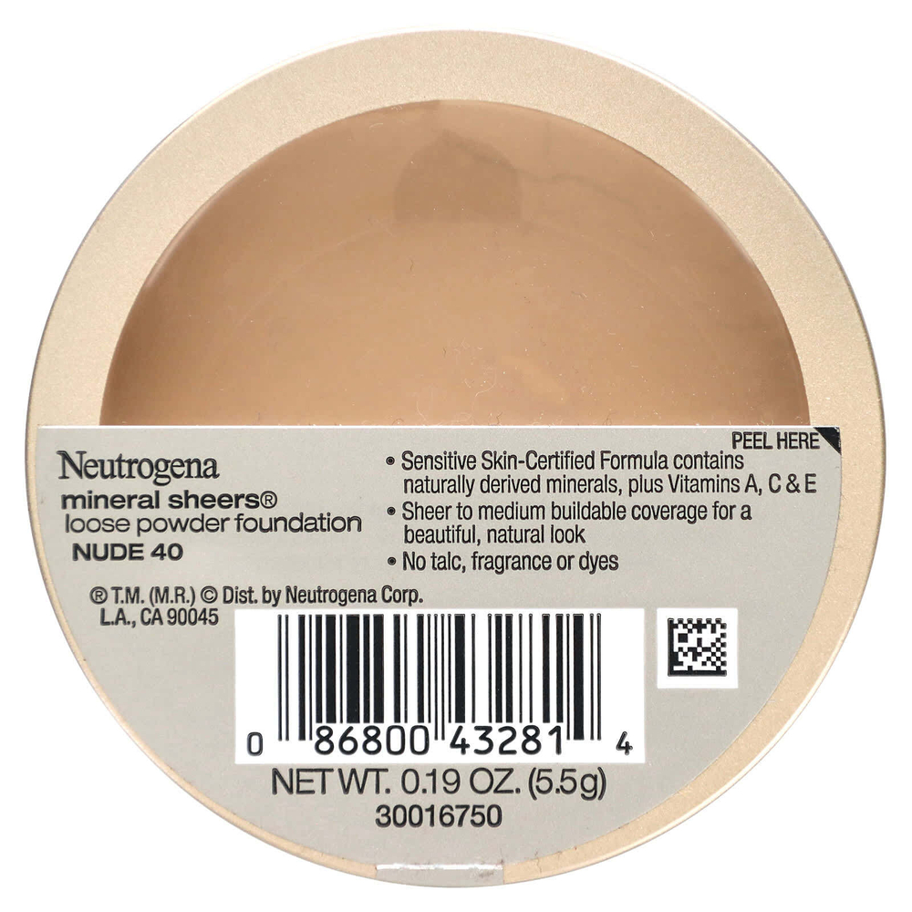 Neutrogena, Mineral Sheers, рассыпчатая пудра, оттенок 40, 5,5 г (0,19 унции)