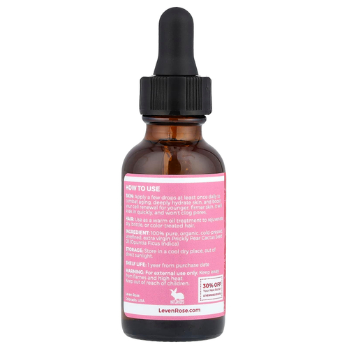 Leven Rose, 100% чистое и органическое масло семян кактуса опунции, 30 мл (1 жидк. Унция)