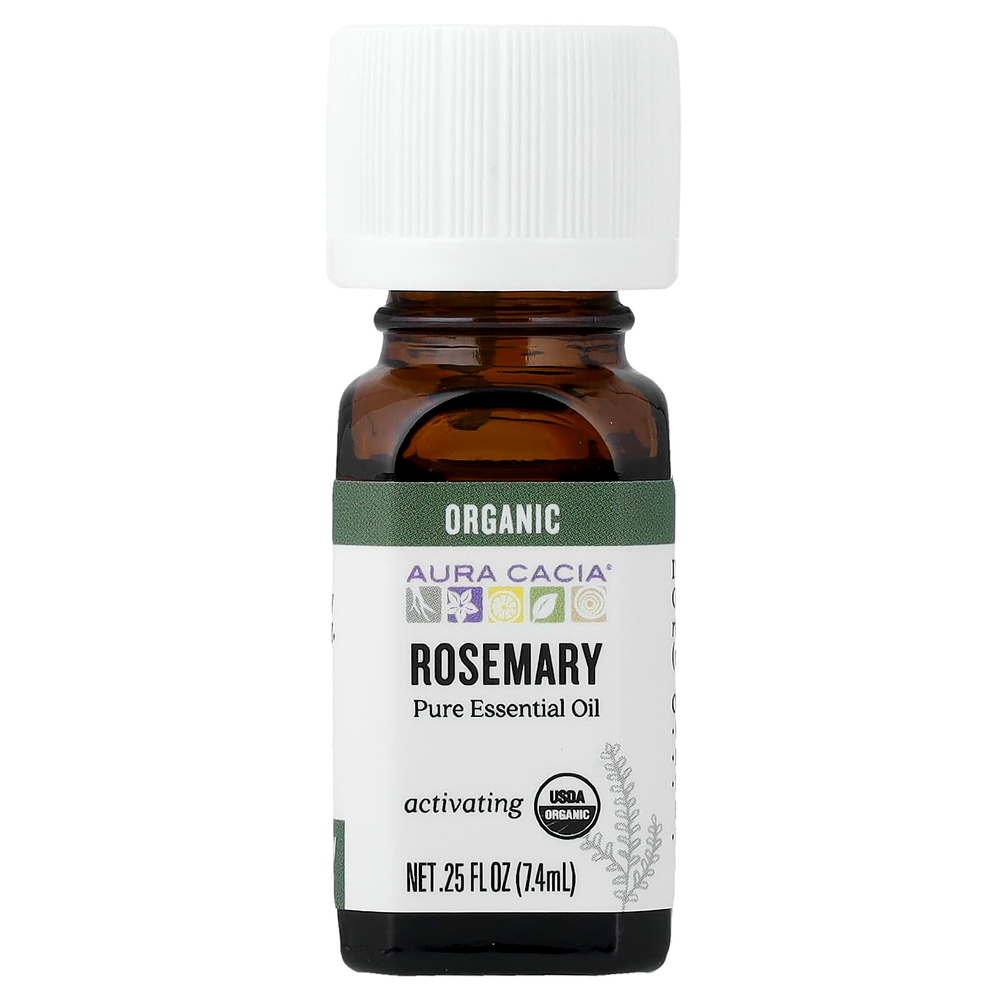 Aura Cacia, чистое эфирное масло, органический розмарин, 7,4 мл (0,25 жидк. унции)