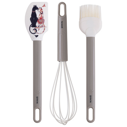 НАБОР: ВЕНЧИК, ЛОПАТКА, КИСТОЧКА AGNESS, 3 ПРЕДМЕТА, СЕРИЯ "ПАРИЖСКИЕ КОТЫ"