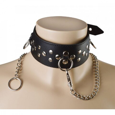 Ошейник Sitabella с клёпками кольцами и поводком цепочкой чёрный