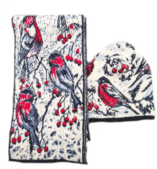 Комплект шарф и шапочка PULLTONIC - "Снегири"