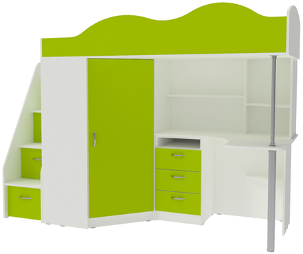 Кровать-чердак КарИВи Пионер Белый  Лайм