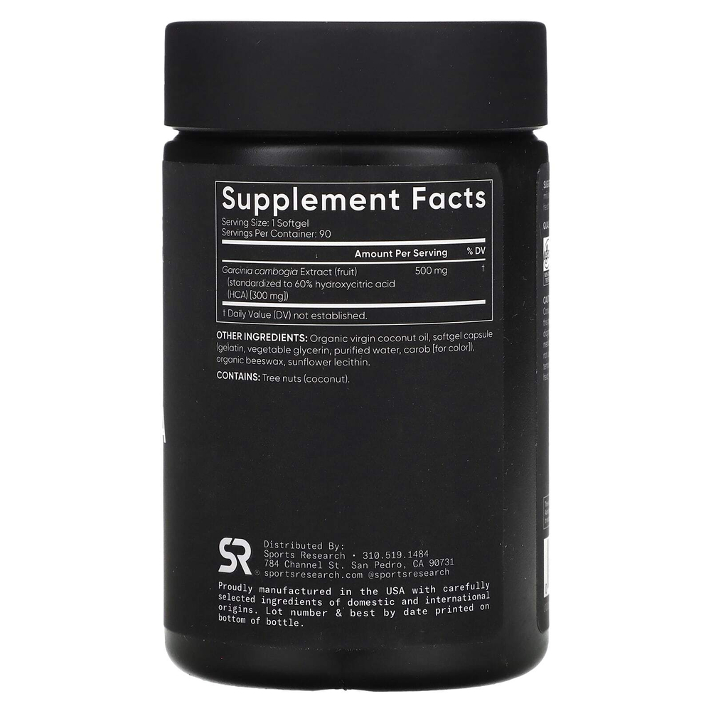 Sports Research, гарциния камбоджийская с кокосовым маслом, 500 мг, 90 капсул