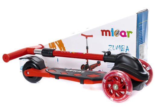 Самокат трехколесный со светящимися колесами Micar Zumba 2022 чёрный, красный