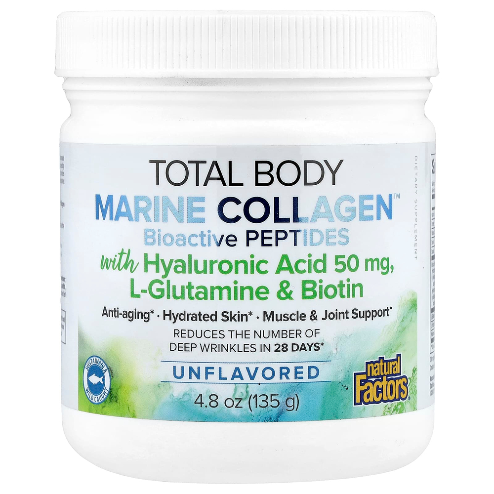 Natural Factors, Total Body Marine Collagen™, биоактивные пептиды, без добавок, 135 г (4,8 унции)