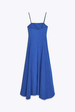 ZARA АСИММЕТРИЧНОЕ ПЛАТЬЕ МИДИ ИЗ ПОПЛИНА, ВАСИЛЬКОВЫЙ