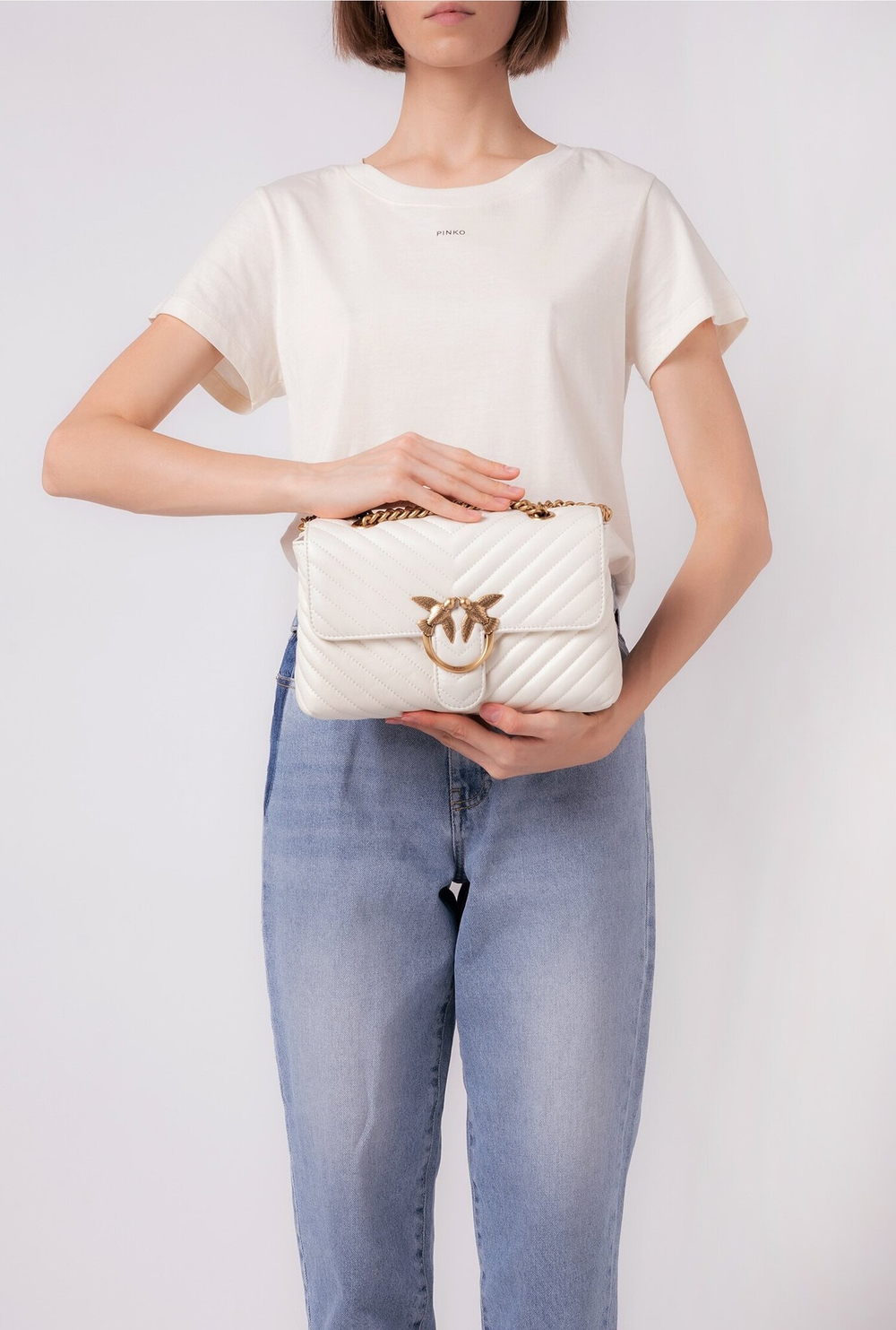 LADY LOVE BAG PUFF V QUILT - white/gold