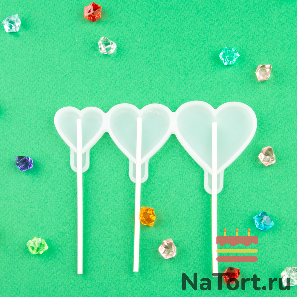 Силиконовая форма для леденцов  «Сердечки 3 в 1»