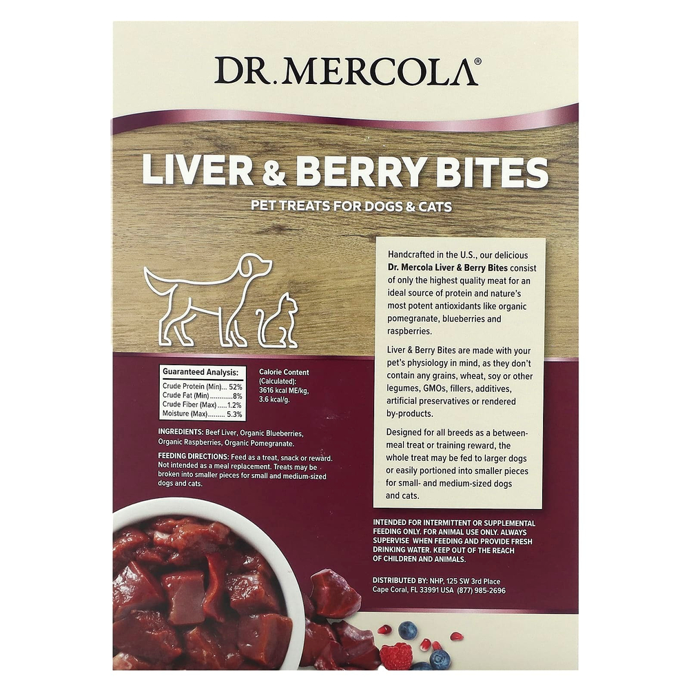 Dr. Mercola, Healthy Pet Essentials, укусы печени и ягод, для собак и кошек, говяжья печень Angus, 141,74 г (5 унций)